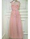 Gorgeous Pink Tulle Prom Dress Long With Lace Sleeveless - MYX18104