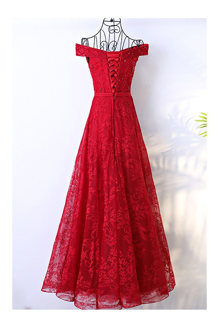 Red Long Lace Formal Party Dress With Off Shoulder - $110.92 #MYX18105 ...