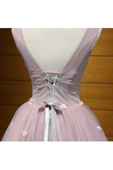 Cute Grey-pink Short Homecoming Dress With Different Beading Floral - AKE18117