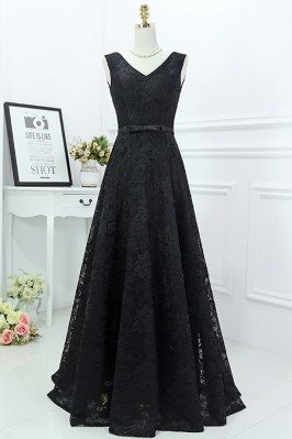 Classy Long Black Lace Formal Evening Dress Sleeveless - MYX18110