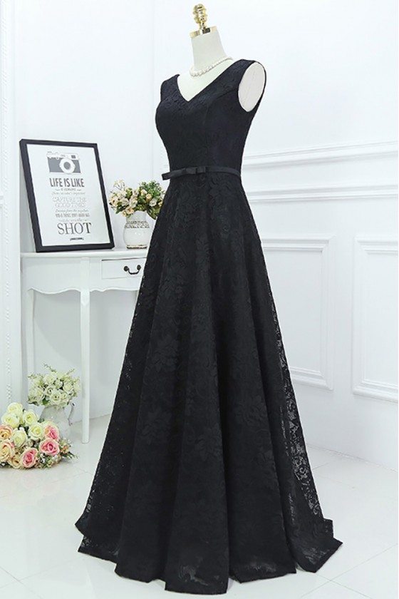 Classy Long Black Lace Formal Evening Dress Sleeveless - $129.8 # ...