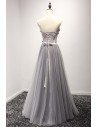 Elegant Grey Long Prom Dress 2018 Tulle With Beading Lace - AKE18116
