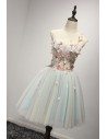 Short Tulle Floral Beaded Homecoming Dress With One Shoulder Strap - AKE18114