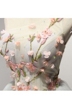 Short Tulle Floral Beaded Homecoming Dress With One Shoulder Strap - AKE18114