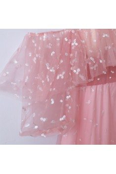 Lovely Pink Applique Lace Long Prom Dress Different - MYX18119