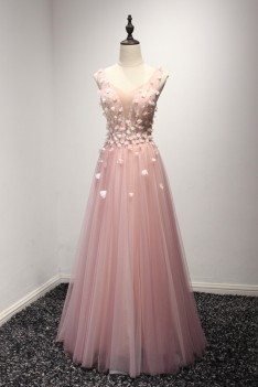 Princess Pink Tulle Formal Dress With Floral Bodice For Women - AKE18110