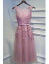 Pretty Pink Lace Short Party Dress Sleeveless With Appliques - MYX18121