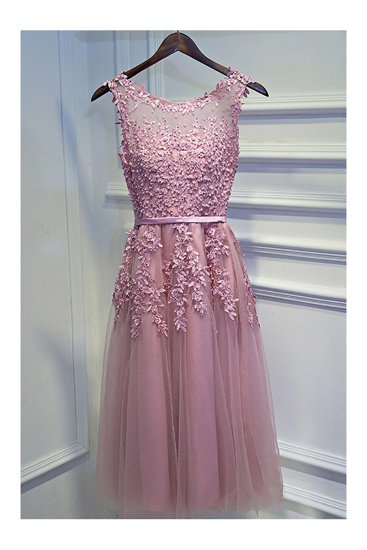 Pretty Pink Lace Short Party Dress Sleeveless With Appliques - $93.06 # ...