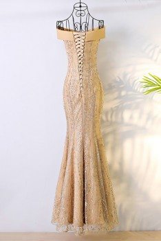 Elegant Champagne Gold Sheath Mermaid Formal Dress With Bling - MYX18125