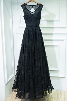 Formal Long Black Lace Cheap Prom Dress Sleeveless - MYX18128