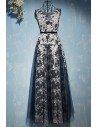 Different White With Navy Blue Lace Prom Dress Sleeveless - MYX18129