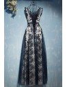 Different White With Navy Blue Lace Prom Dress Sleeveless - MYX18129