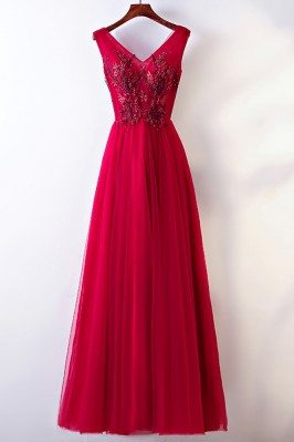 Sleeveless V-neck Long Burgundy Party Dress For Formal - MYX18135