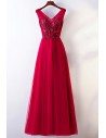 Sleeveless V-neck Long Burgundy Party Dress For Formal - MYX18135