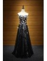 Black And White Floral Printed Prom Dress Strapless For Teens - AKE18108