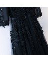 Modest Long Lace Black Prom Party Dress For Less - MYX18138