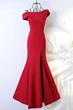 Unique Asymmetrical Sleeve Long Burgundy Formal Dress Mermaid - MYX18140