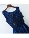 Navy Blue Long Cheap Formal Party Dress With Appliques - MYX18142