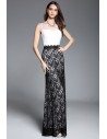 Black And White Lace V-neck Long Party Dress - CK613