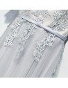 Classy Silver Flowy Long Tulle Prom Dress With Short Sleeves - MYX18144