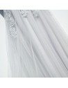 Classy Silver Flowy Long Tulle Prom Dress With Short Sleeves - MYX18144