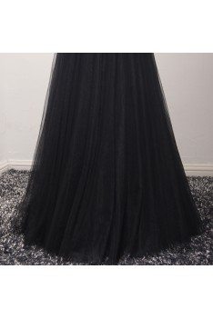 Classy Black Long Formal Prom Dress In Tulle V Neck Beading 2018 - AKE18103