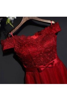 Gorgeous Red Lace High Waist Formal Dress Off Shoulder - MYX18148