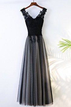 Formal Long Black V-neck Cheap Prom Dress Sleeveless - MYX18149