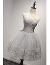 Simple Strapless Short Grey Homecoming Dress With Lace Bodice Hem - AKE18101