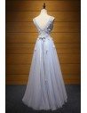 Unique Bluish Grey Prom Dress Long With Beaded Flowers For Girls - AKE18100