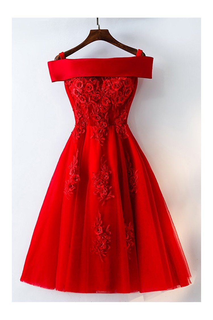 Short Off Shoulder Red Lace Bridal Party Dress - $102.46 #MYX18171 ...