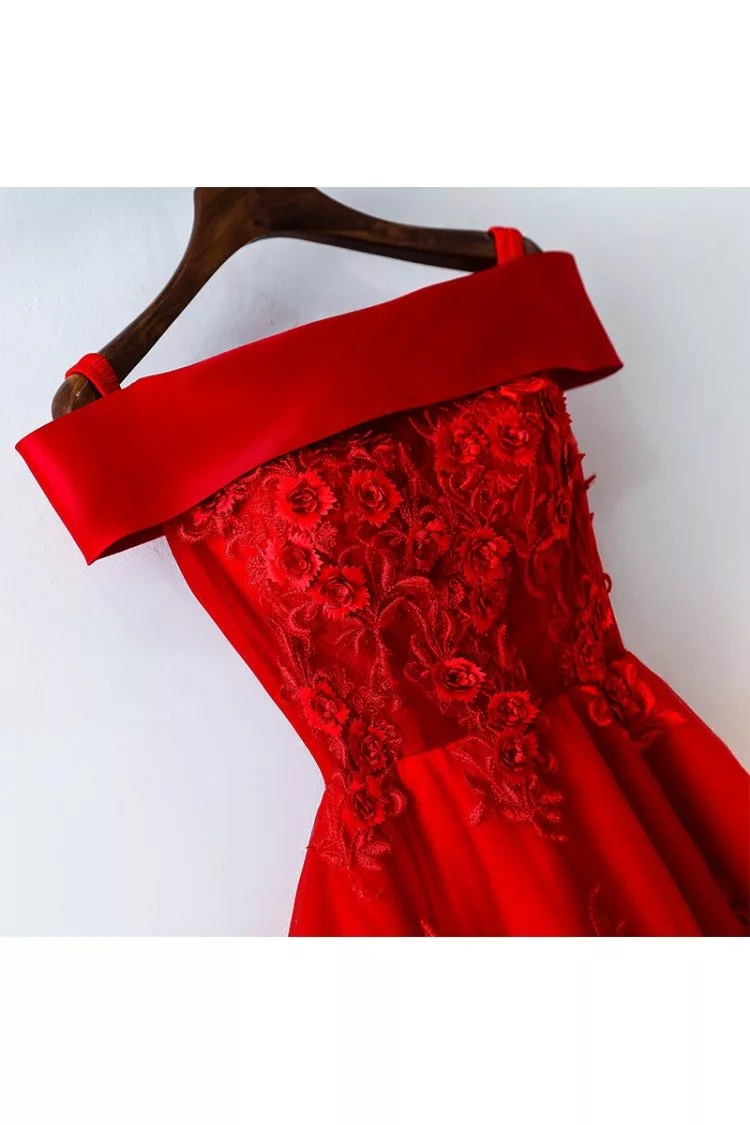 Fiery Red Off-the-Shoulder Girls' Dress with Bow Sleeves - BRIDAL FASHION ™