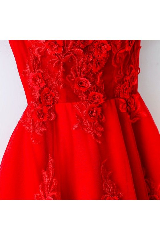 chinese dress ladies Bridesmaid Dress Tea Length, Short Lace Homecoming Dress with Sleeves main image 1
