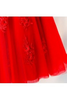 Short Off Shoulder Red Lace Bridal Party Dress - MYX18171