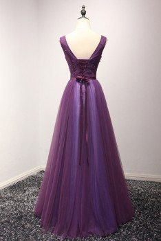 Gorgeous Purple Long Tulle Evening Dress With Beading For Women 2018 - AKE18095