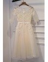 Light Yellow Lace Short Sleeve Bridal Reception Party Dress - MYX18173