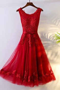 Pretty Red Lace Short Bridal Reception Party Dress Sleeveless - MYX18174