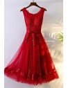 Pretty Red Lace Short Bridal Reception Party Dress Sleeveless - MYX18174