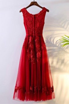 Pretty Red Lace Short Bridal Reception Party Dress Sleeveless - MYX18174