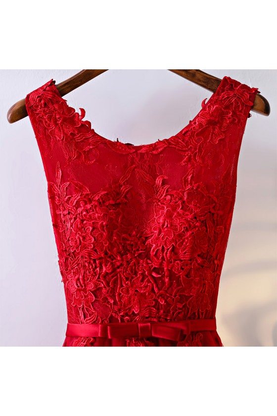 pretty red lace short bridal reception party dress sleeveless