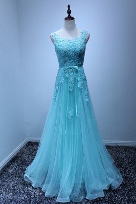 Gorgeous Blue Lace Prom Dress Beaded 2018 Long For Women - AKE18092