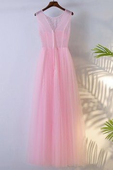 Cute Pink Long Sleeveless Prom Dress With Bling Sequins - MYX18183
