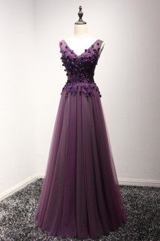2018 Spring Long Purple Formal Dress Florals For Evening Party - AKE18089