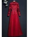 Vintage Lace High Neck Prom Party Dress With Long Sleeves - MYX18189