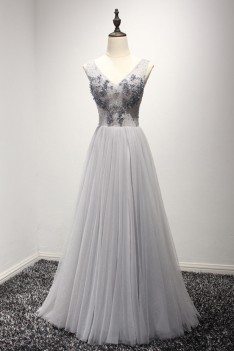 Unique Long Grey Homecoming Dress For Teens With Beading Top - AKE18088