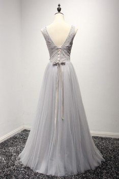 Unique Long Grey Homecoming Dress For Teens With Beading Top - AKE18088
