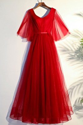 Flowy Red Butterfly Sleeves Long Formal Party Dress - MYX18190