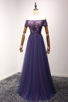 Beautiful Long Purple Prom Dress With Beading Top Off Shoulder Style - AKE18087