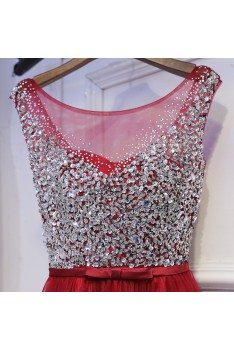 Cute Sparkly Silver And Red Long Party Dress Sleeveless - MYX18191