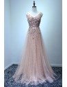 Sparkly Nude Pink Long Prom Dress With Sequins For Junior Girls - AKE18086